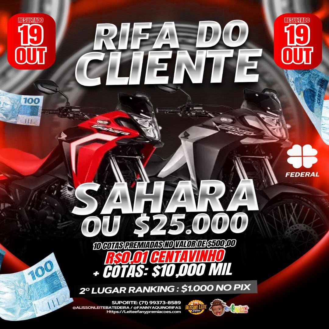 Rifa do cliente SAHARA OU 25.000,00